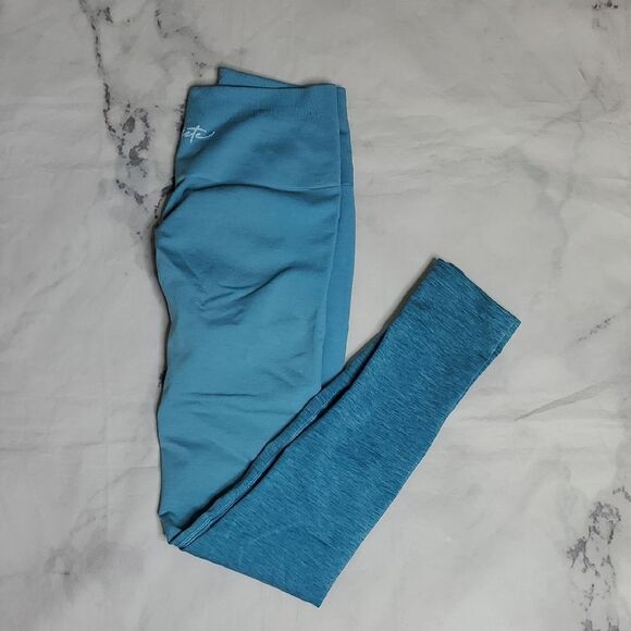 Blue Athletic Leggings with Color Block Design - Picture 1 of 5